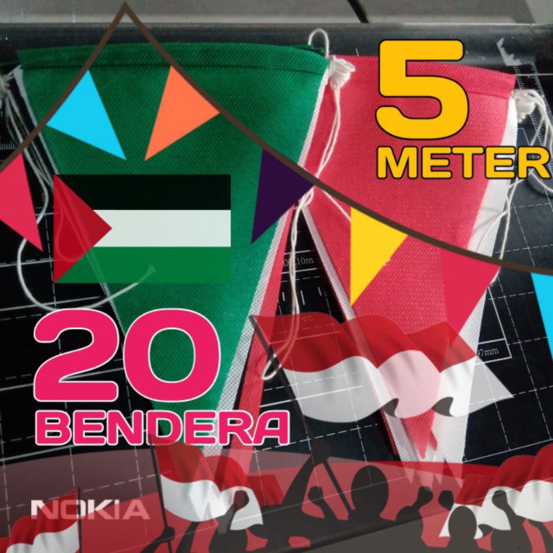 Jual Bendera Kain Segitiga Renteng 5 Meter Palestina Merah Putih Bunting Flag Renceng Pesta 6966