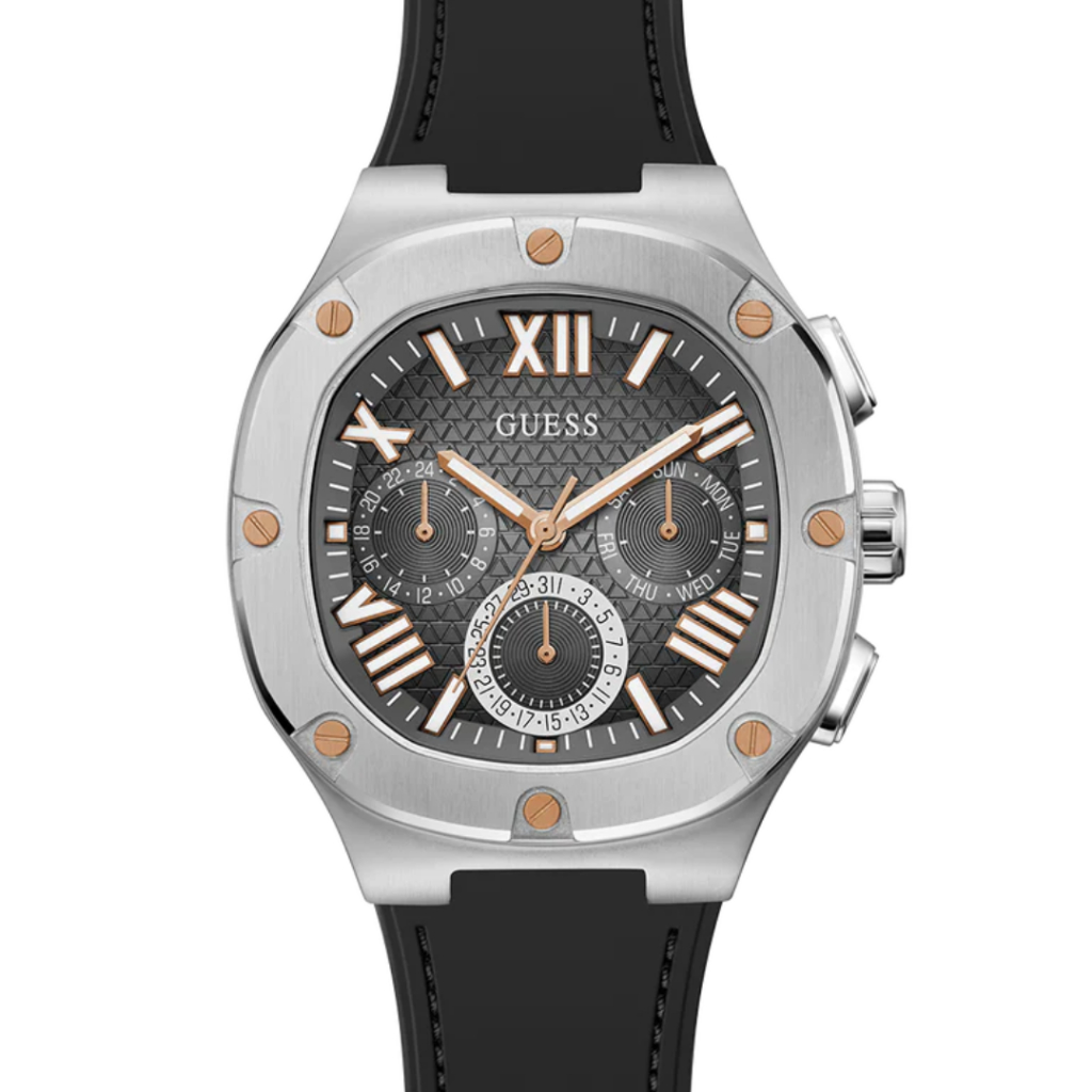 Guess Headline Chronograph Grey Dial Black Rubber Strap Watch for Men - GW0571G1