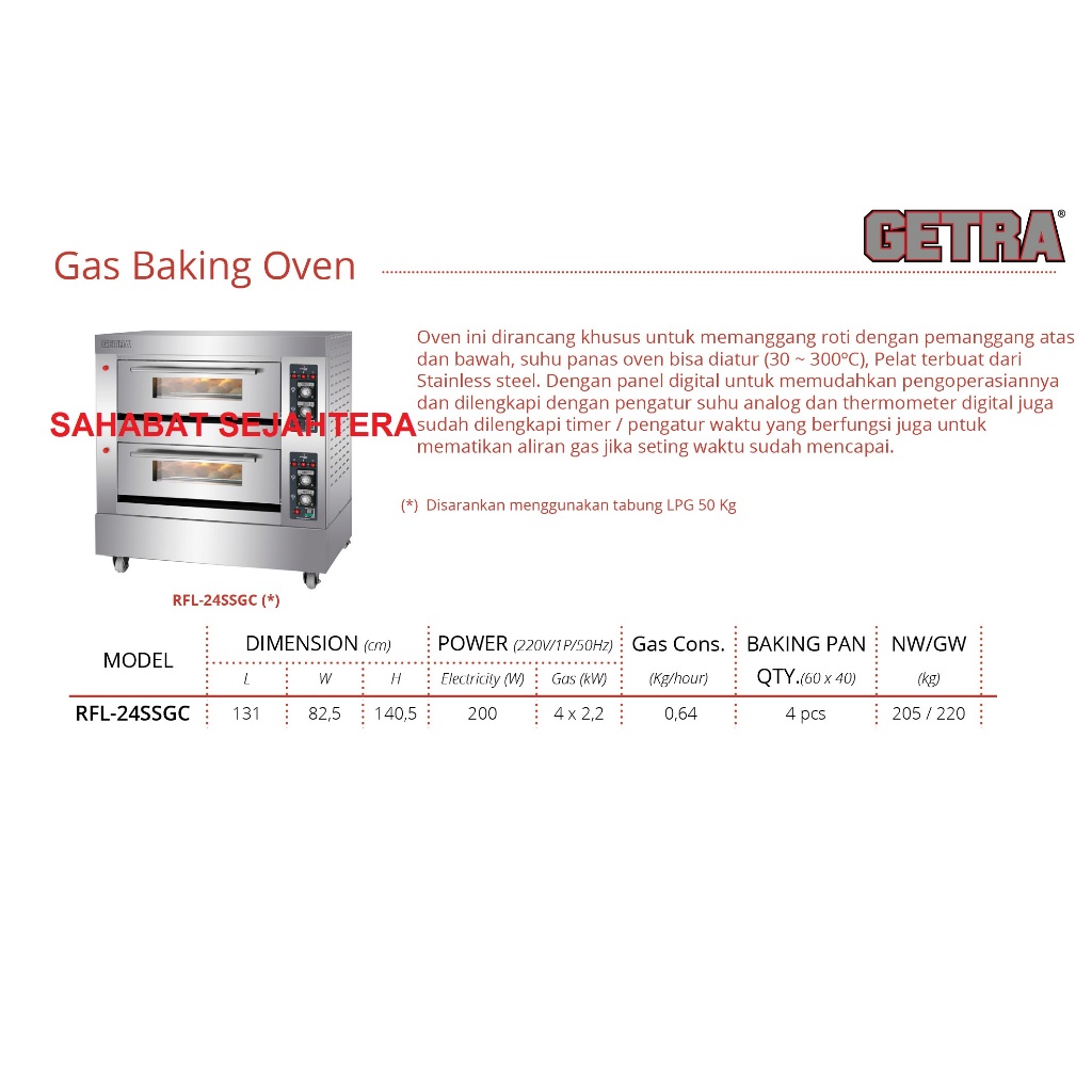 Jual GETRA Gas Baking Oven RFL-24SSGC Mesin Memanggang Roti | Shopee ...