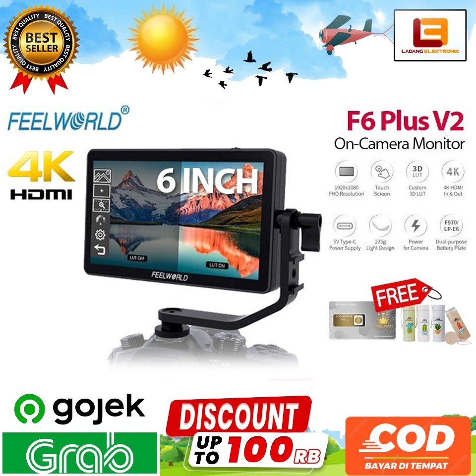 Jual Monitor Kamera Eksternal Feelworld F6 Plus V2 6 Ips Fhd Shopee