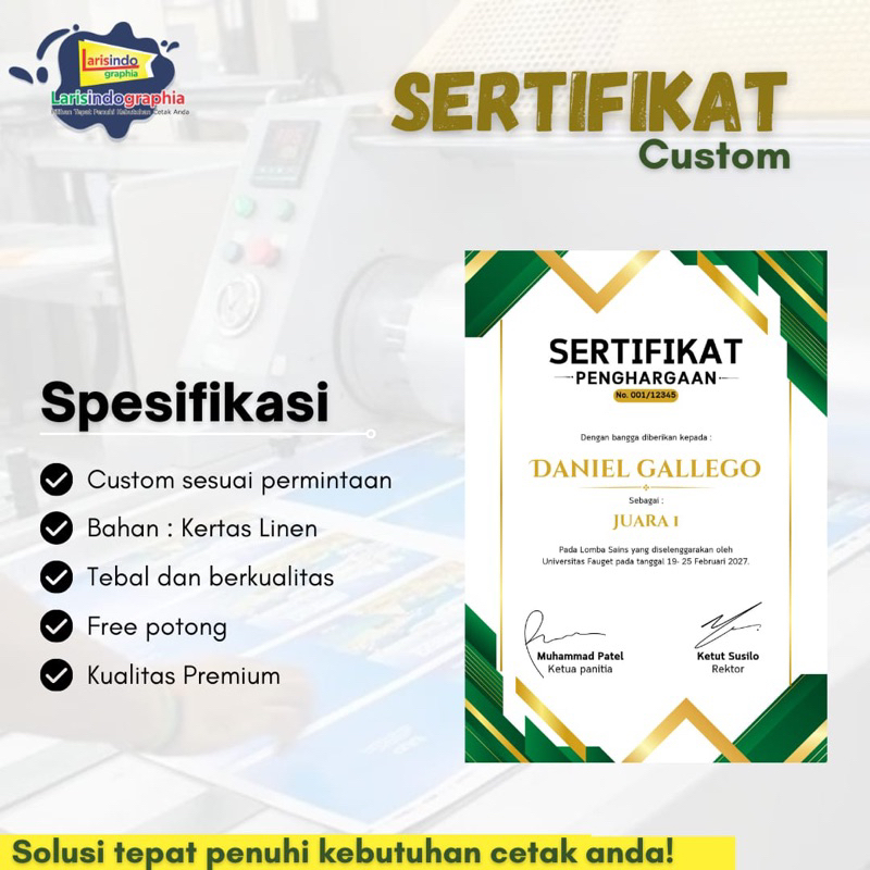 Jual Cetak Sertifikat Piagam Ukuran A4 Shopee Indonesia