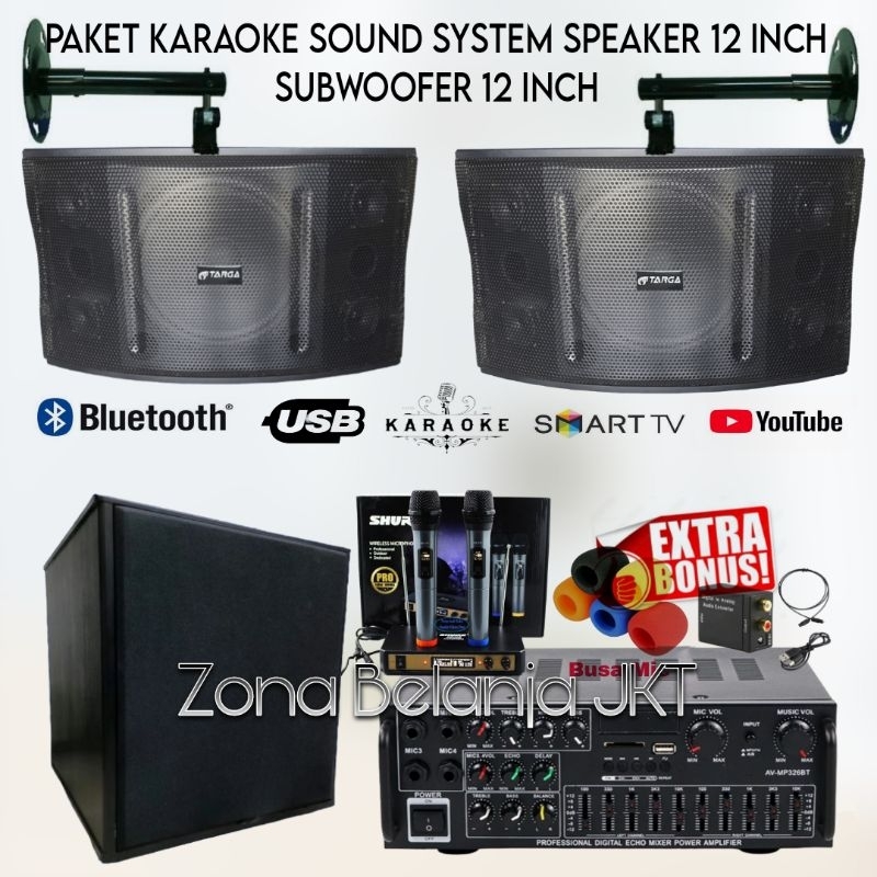 PAKET SOUND SYSTEM KARAOKE SPEAKER TARGA 12 INCH SUBWOOFER 12 INCH AKTIF  MURAH BERKUALITAS ORIGINAL