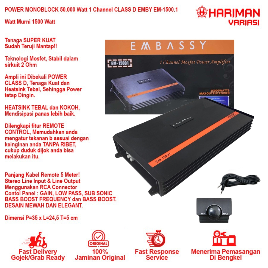 Jual Power Monoblok Embassy 1ch EM 1500.1 Class D - Embassy Monoblok ...