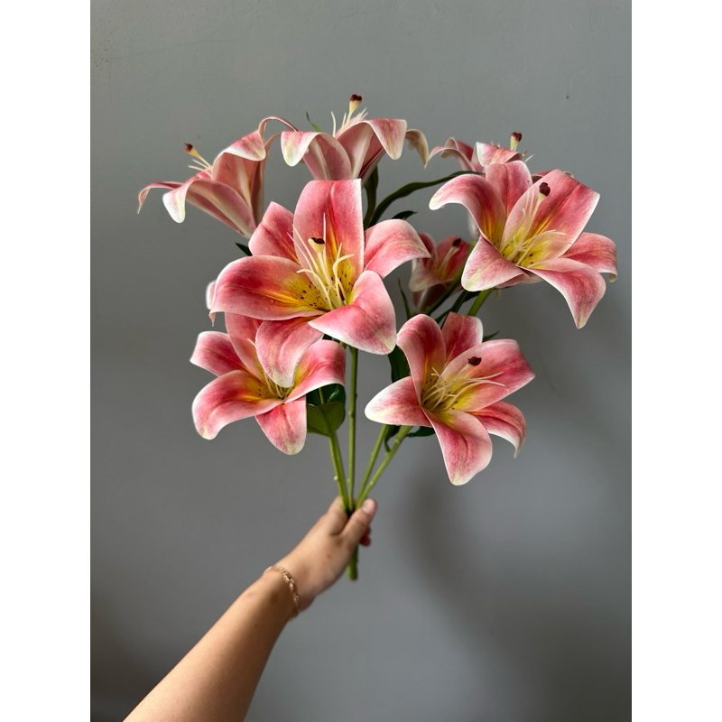 XunYee 16 Pcs Artificial Tiger Lily Flowers - Real Touch Latex, Purple & Green, 38cm Stems For Home Decor - View #4