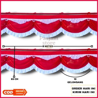 Jual Bendera Merah Putih Background Rumbai 10 Gelombang Panjang 8 Meter ...