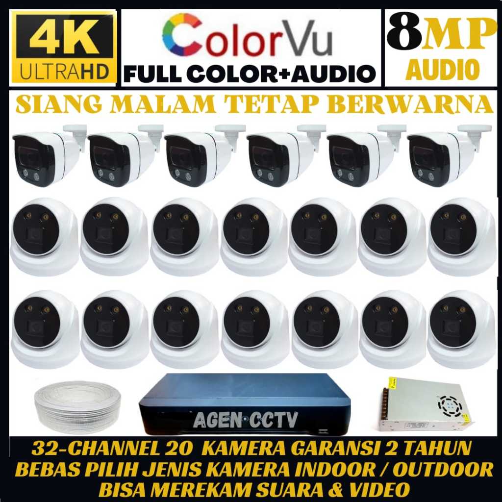 Jual PAKET CCTV COLORVU 32 CHANNEL 20 KAMERA 4K 8MP 2560P ULTRA HD ...