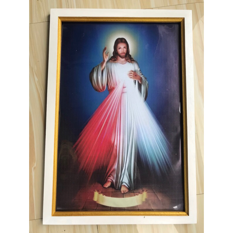 Jual hiasan dinding Yesus kerahiman ilahi beground biru plus bingkai