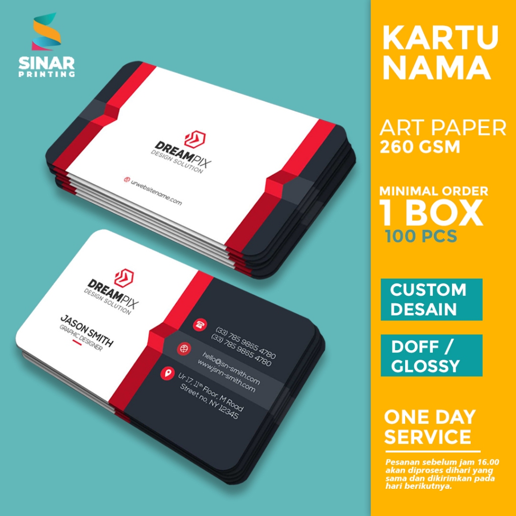 Jual Sinar Printing Cetak Kartu Nama Bahan Art Paper Kustom Premium