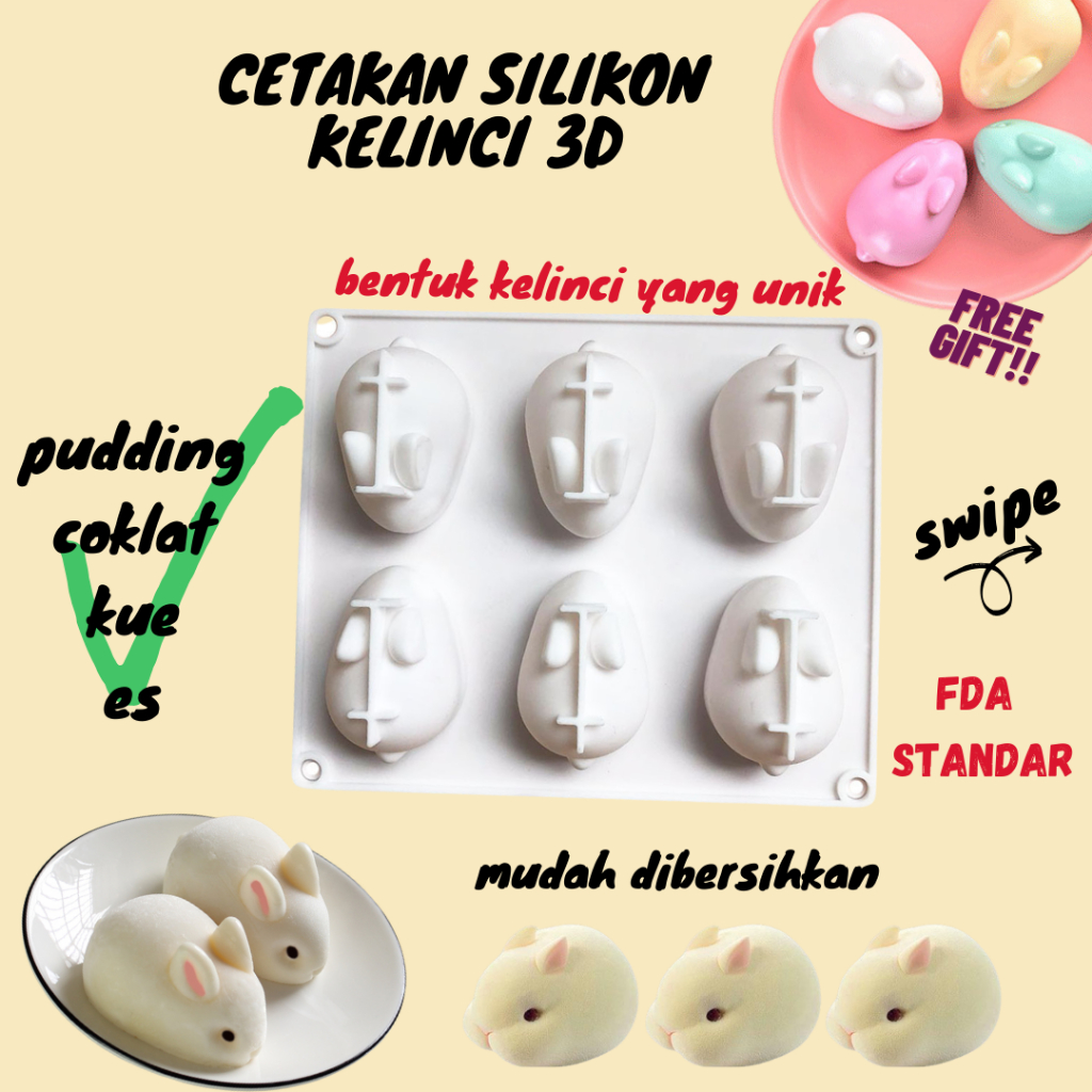 Jual Cetakan silikon pudding coklat fondant bunny kelinci rabbit 3D ...