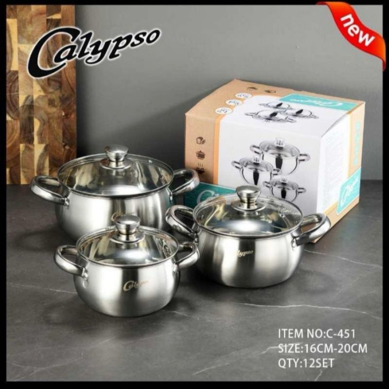Jual panci set pumpkin calypso isi 3 stainless TEBAL 16cm 18cm 20cm ...