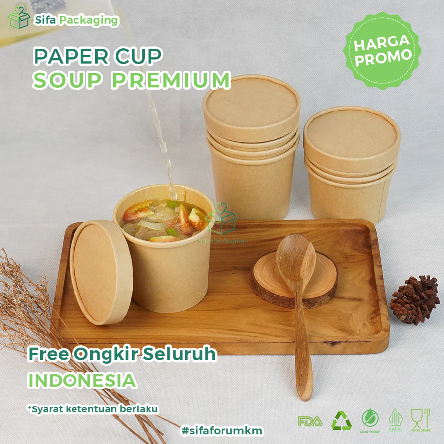 Brown Paper Cup Sup + Tutup Premium
