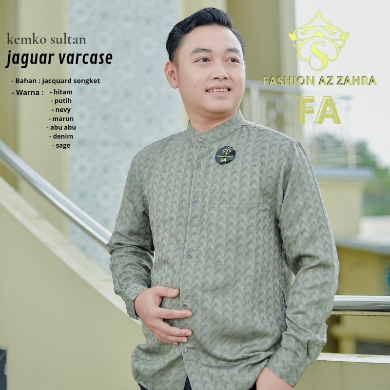 Kemeja Koko Pria Lengan Panjang Slim Fit Premium Motif Songket Kancing Jepret (Snap Button) Baju Muslim Pria Elegan