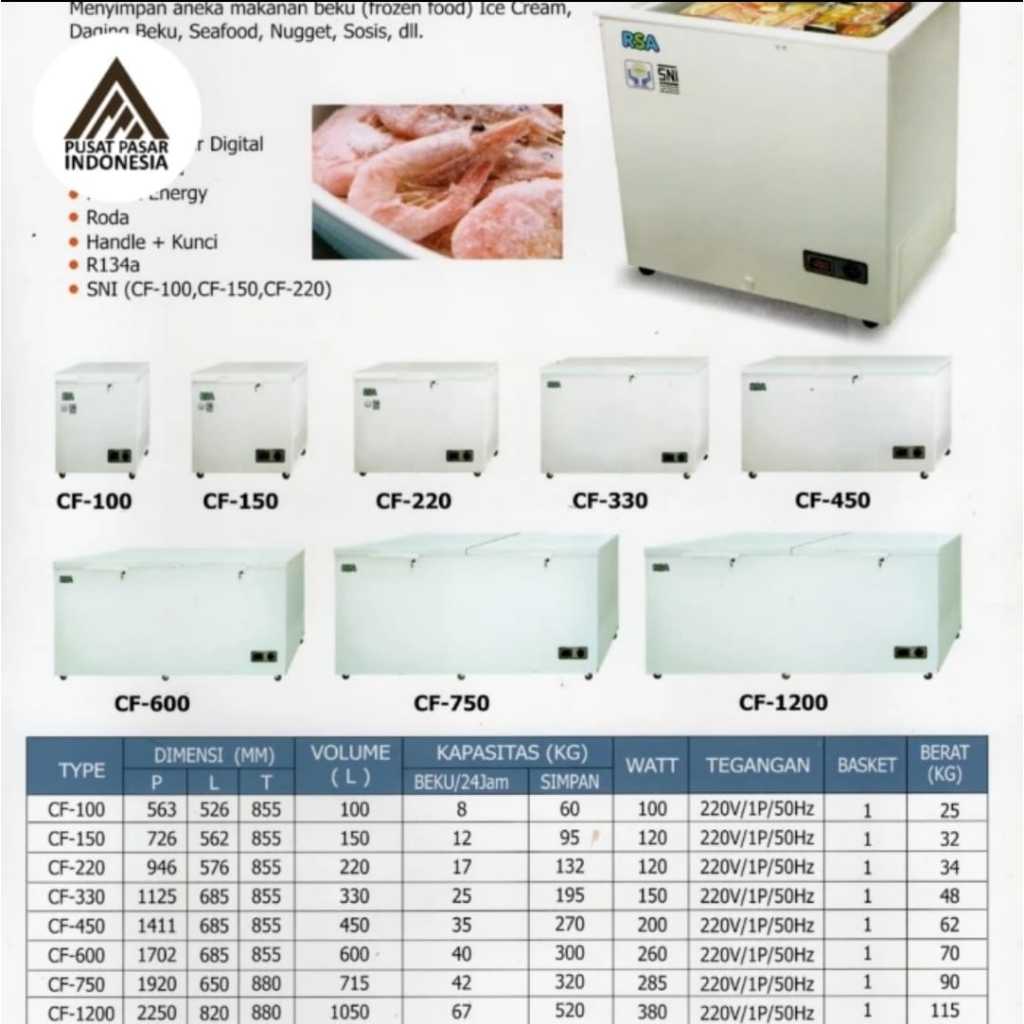 Jual RSA CHEST FREEZER ukuran mulai dari 100-1200 Liter, silahkan pilih ...