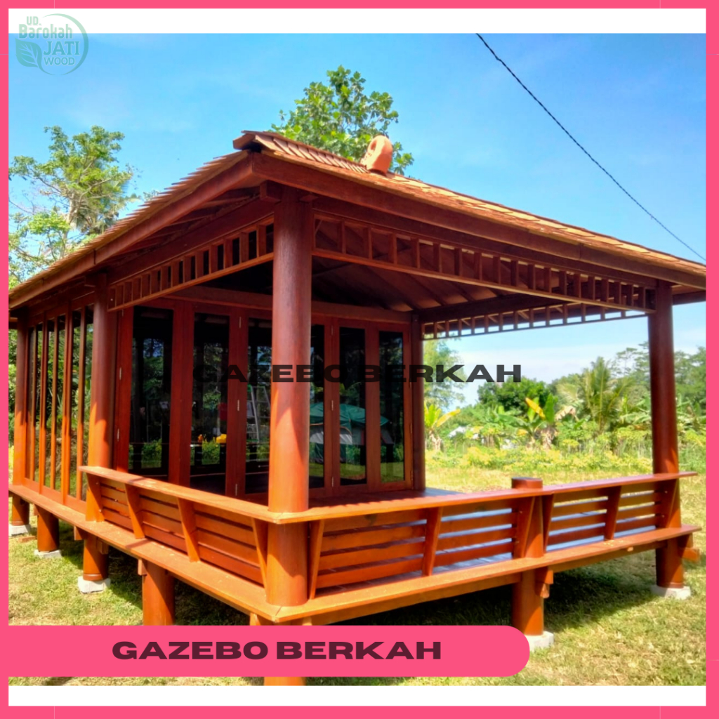 Jual Gazebo kayu kelapa 4x6 minimalis modern setengah ruangan kaca atap ...