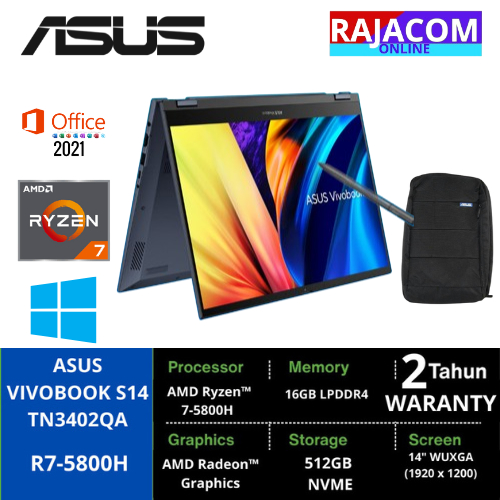 Asus Vivobook S14 flip tn3402qa r7-5800h 16gb 512gb Radeon W11 Touch