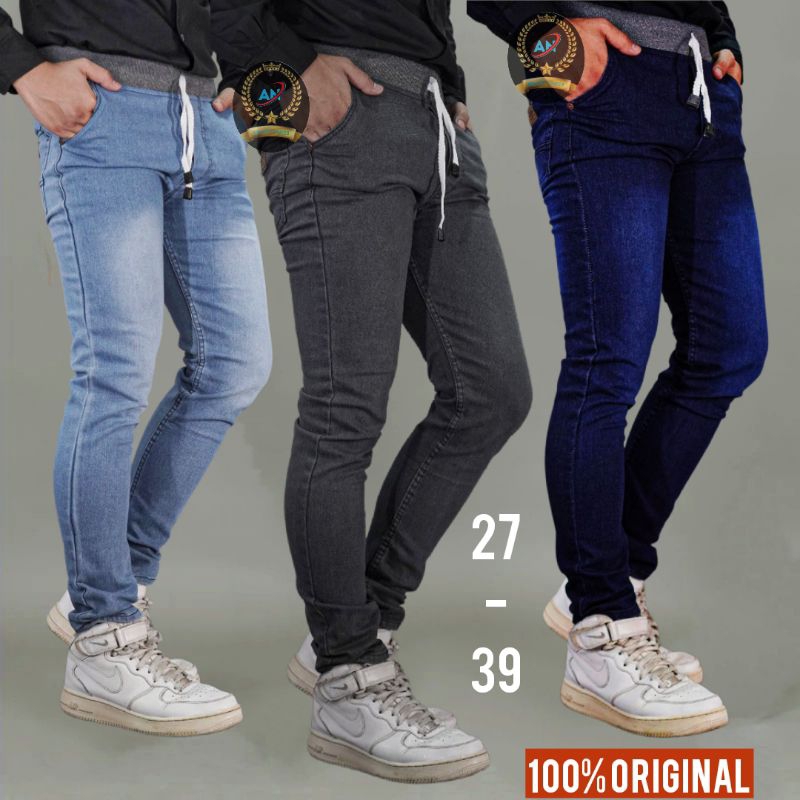 Jual Celana jeans pria PINGGANG KARET Bahan streach melar pensil