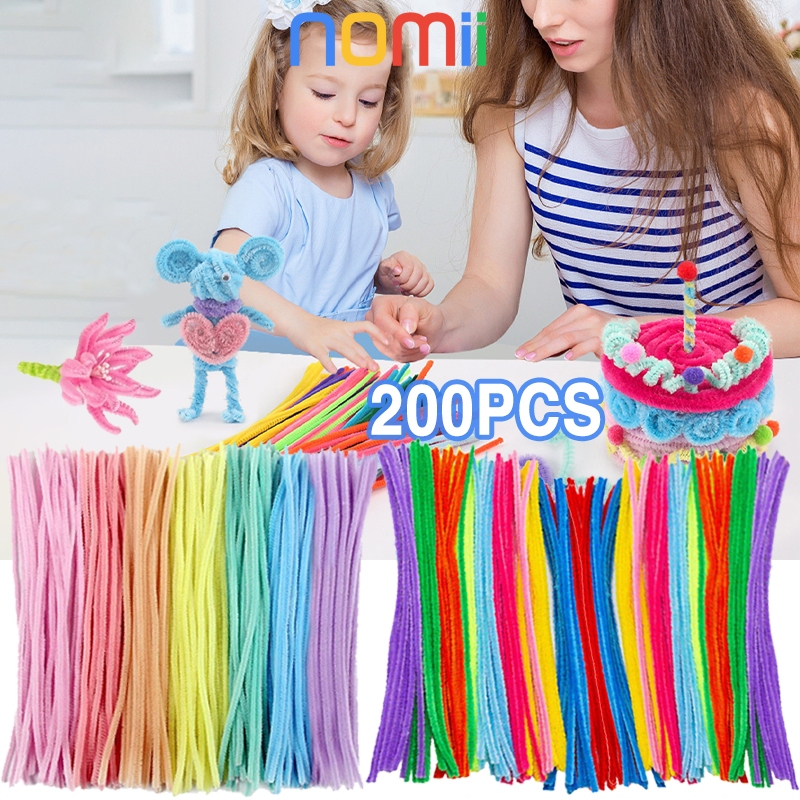200Pcs Pipe Cleaner Flower Art Craft DIY Kawat Bulu Mercy Warna Mix Bucket Bunga Pastel Party Of Joy