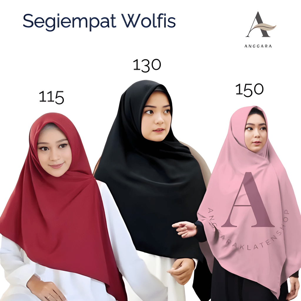 Jual Hijab Segi Empat Bahan Wolfis Premium Syari 150 cm / 130 cm / 115