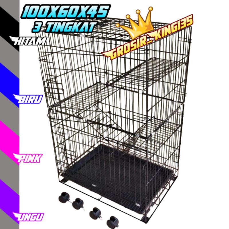 Jual Kandang Kucing Tingkat 3 Size L 100x60x45 cm + Roda (Muat 3-4 Ekor ...