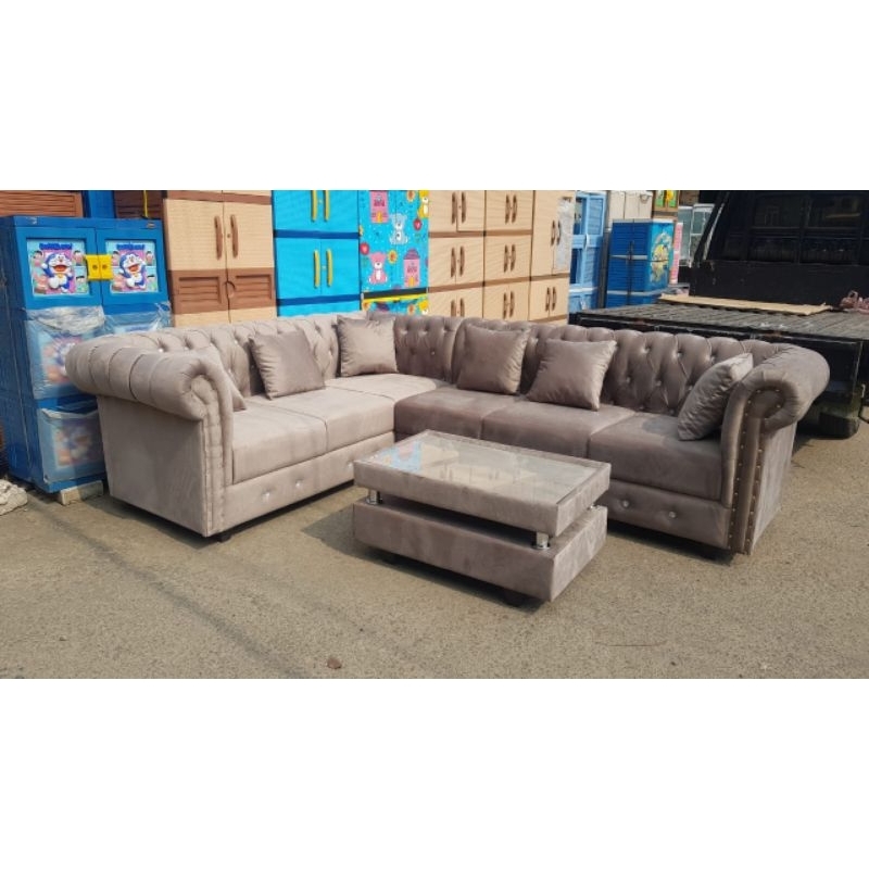 Jual sofa L sudut 1000 kancing bahan bludru midili import Shopee