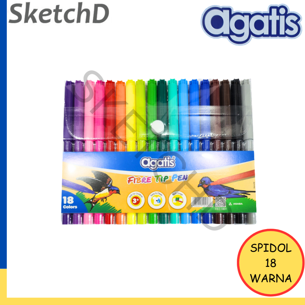 Jual Spidol jari kecil 18 Warna Agatis Fibre Tip Color Pen Marker ...