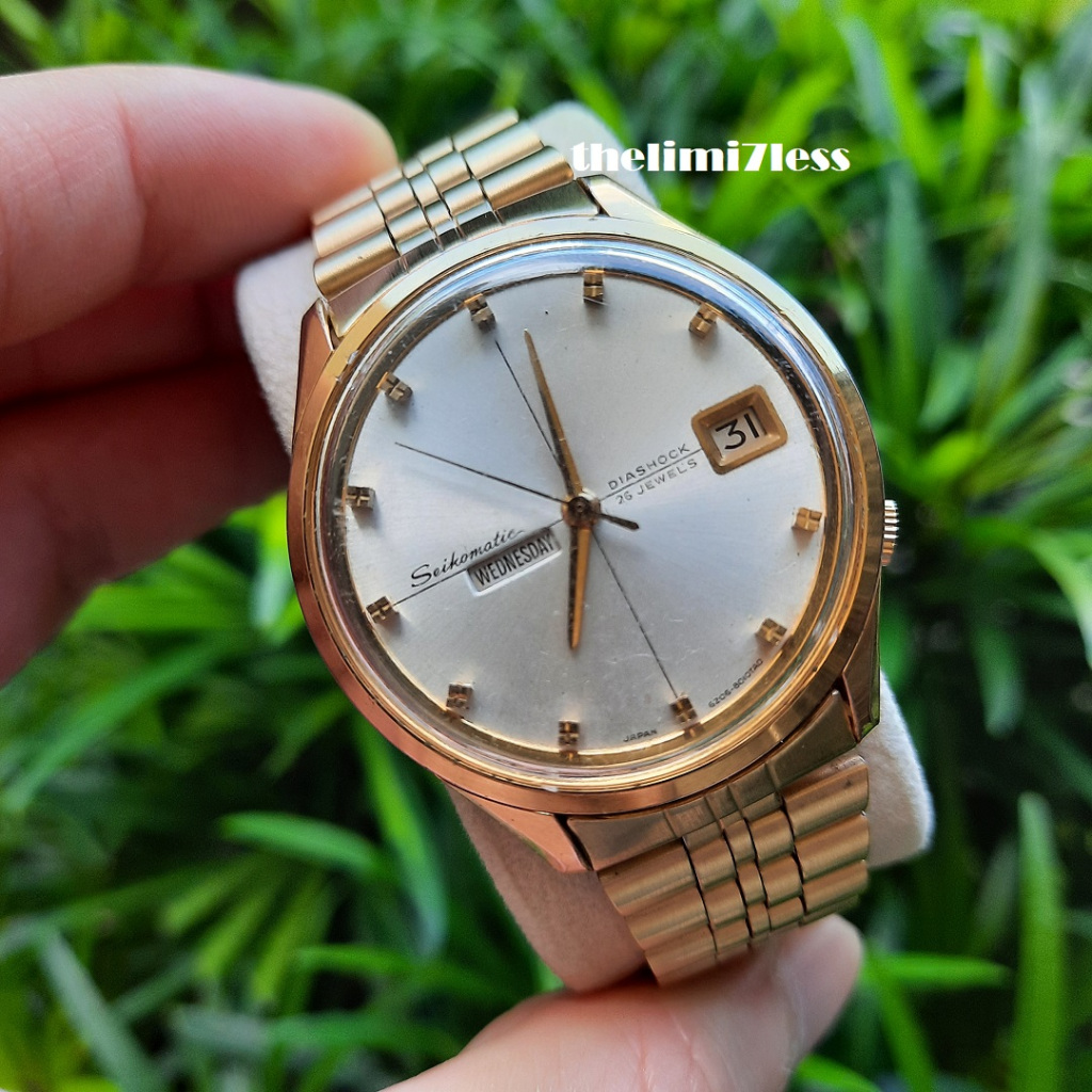Jam tangan Seiko seikomatic diashock automatic 26 jewels 6206-8010 electro  gold plated made in japan