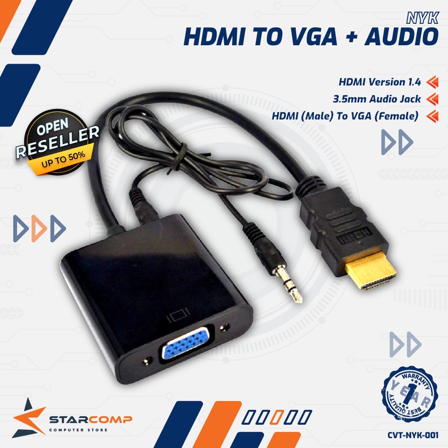 Converter HDMI TO VGA Audio Kabel NYK Adapter HDMI to VGA Original