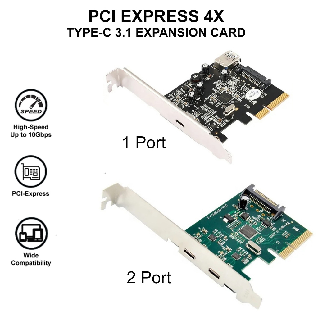 Jual PCIE PCI Express 4x USB TYPE C 3.1 Expansion Card 1 Port / 2 Port ...
