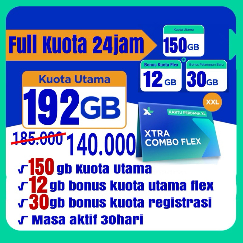 Jual Kartu Perdana XL XTRA COMBO FLEX 194GB Termurah COD Siap Pakai ...