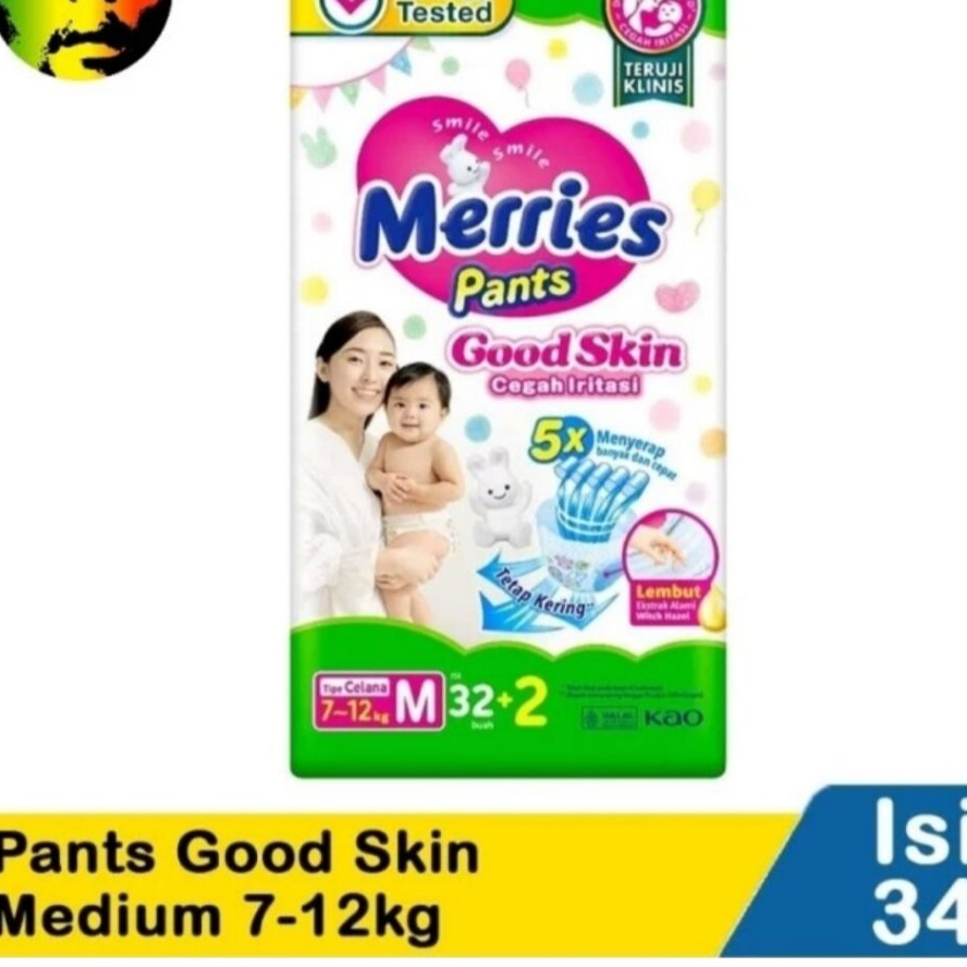Jual Popok Merries Pants M32+2/L28+2/XL26 good skin | Shopee Indonesia