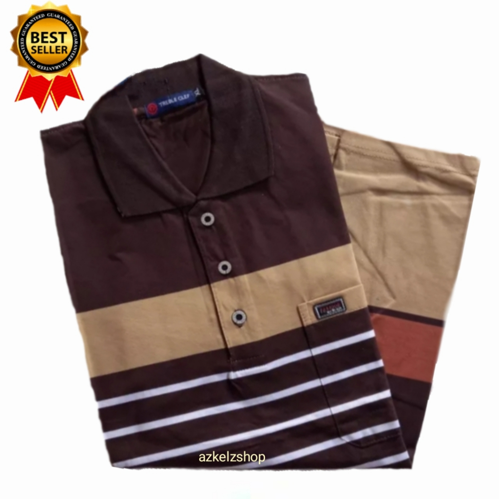 Jual Atasan kaos kerah pria motif salur pakai kantong lengan pendek II ...