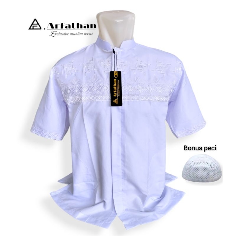 Baju Koko Pria Lengan Pendek Putih Bordir Putih Terbaru ARF102