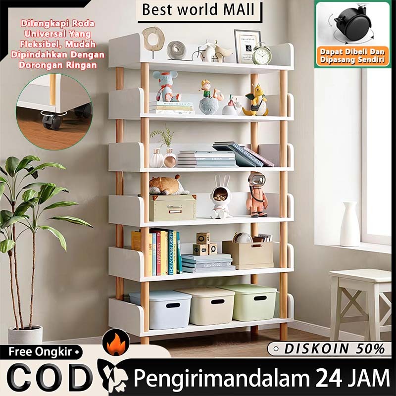 Jual Rak Buku Minimalis 6 Tingkat Rak Makanan Ringan Lemari Buku Kayu