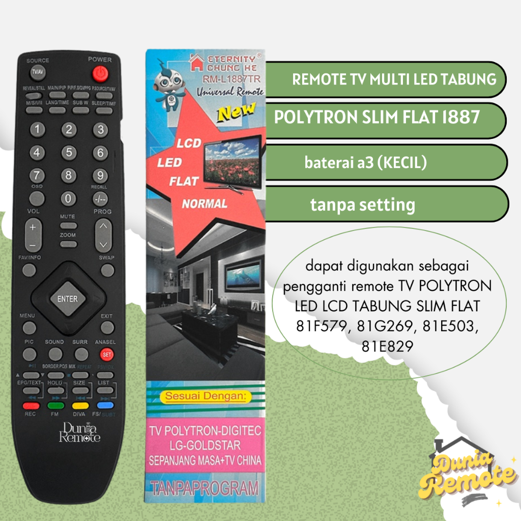 Jual Remot Remote TV POLYTRON LED LCD SLIM FLAT Plasma Digitec Goldstar ...