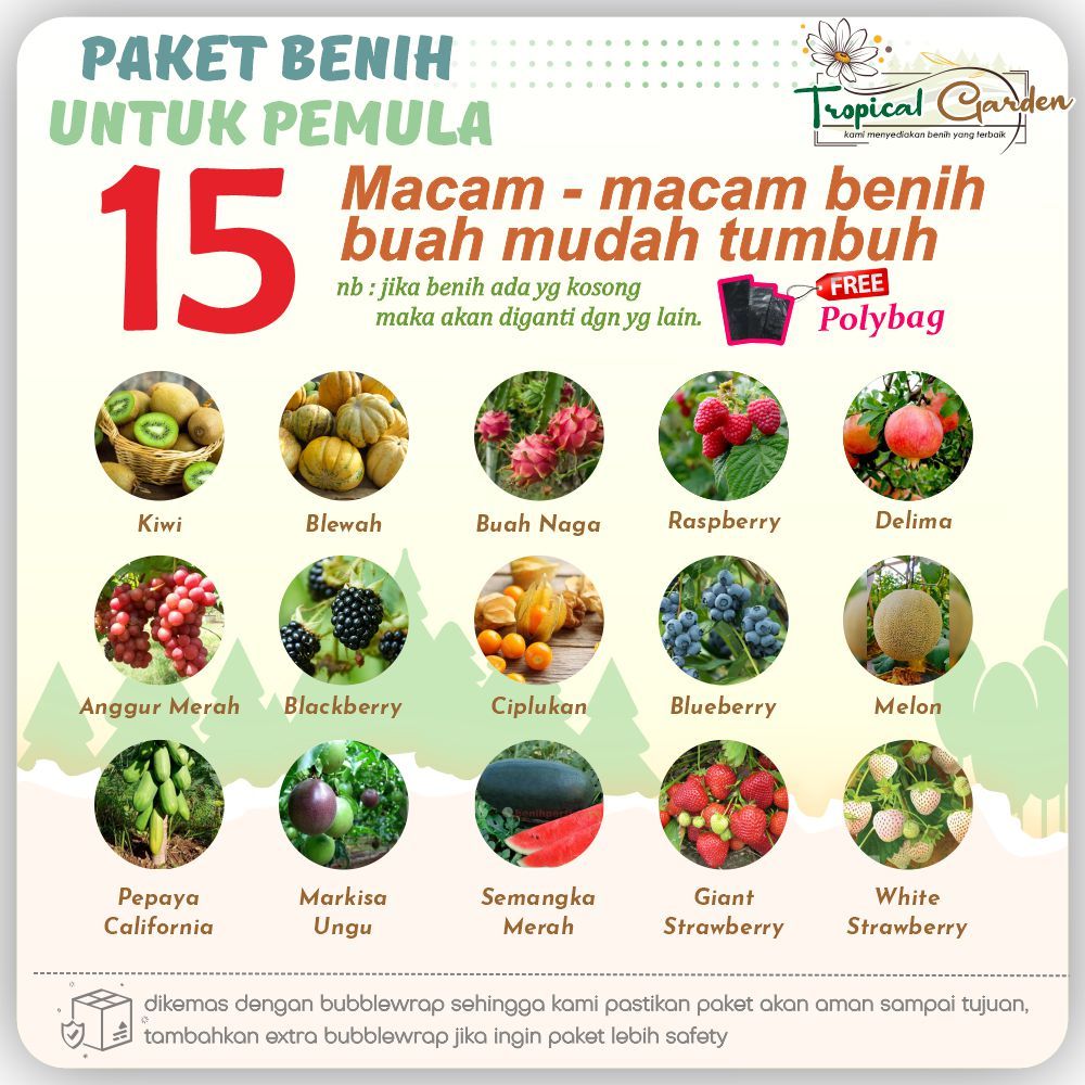 Benih Buah 15 Macam Paket Lengkap Gratis Polybag / Mudah Tumbuh Cepat Panen Cocok Untuk Pemula