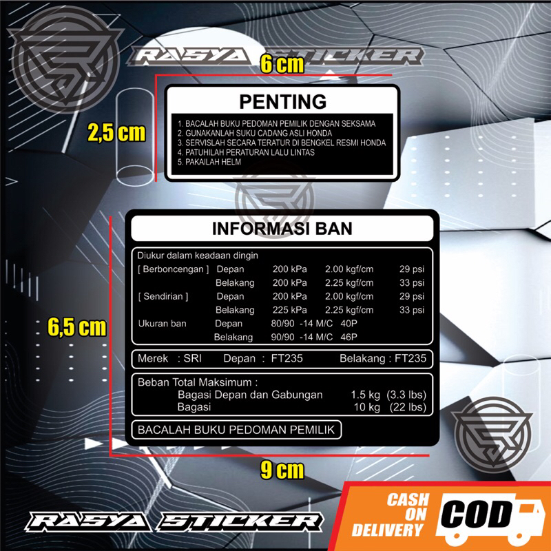 Jual STIKER INFORMASI BAN HONDA PENTING VARIO BEAT SCOOPY | Shopee ...