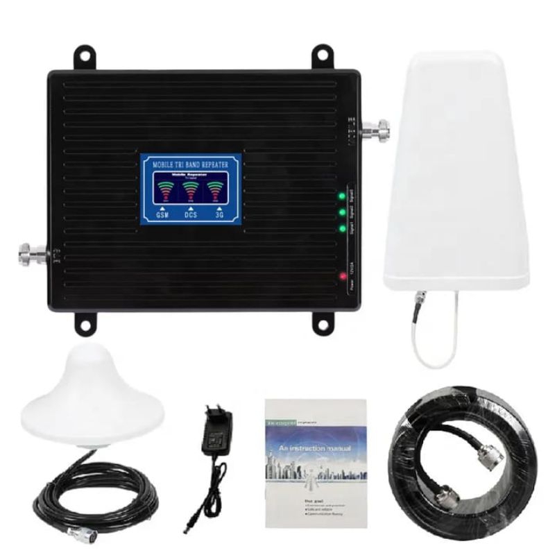Penguat sinyal repeater GSM tri band 2G 3G 4G 900 Mhz 2100 Mhz 1800 Mhz  booster signal amplifier