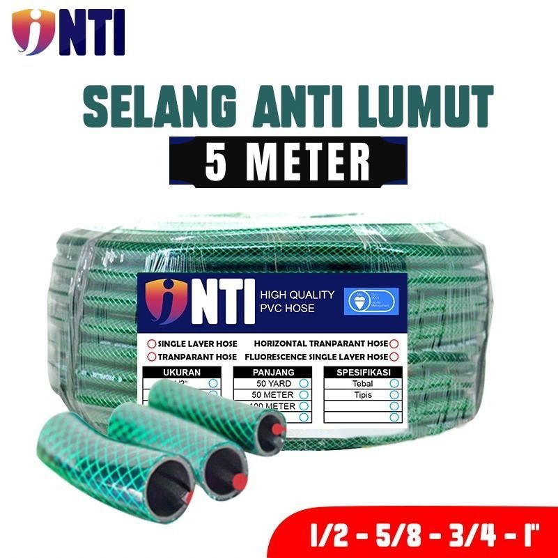 INTI Selang Air 5 Meter 1/2 5/8 3/4 1 Inch Selang Air Benang Anti Lumut Hijau Selang Air Cuci Motor Mobil Selang Air Taman Tebal Selang Air Elastis