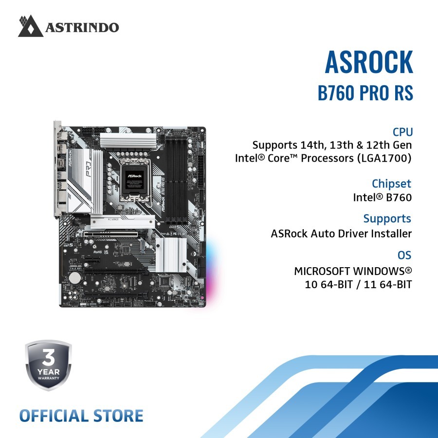 Jual Asrock Motherboard B760 PRO RS Intel LGA1700 DDR5 Support Gen 14 ...