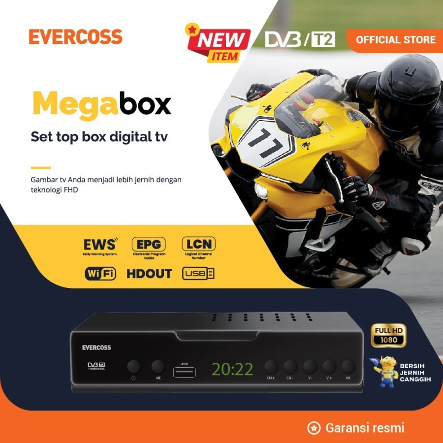 Jual STB Set Top Box Evercoss Mega Box DVB T2 Garansi Resmi | Shopee ...