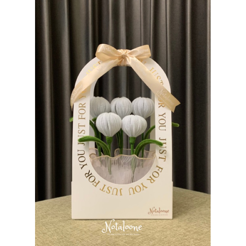 Jual Notaloone Tulip Handle Box Flower Bouquet Bunga Tulip Kawat Bulu