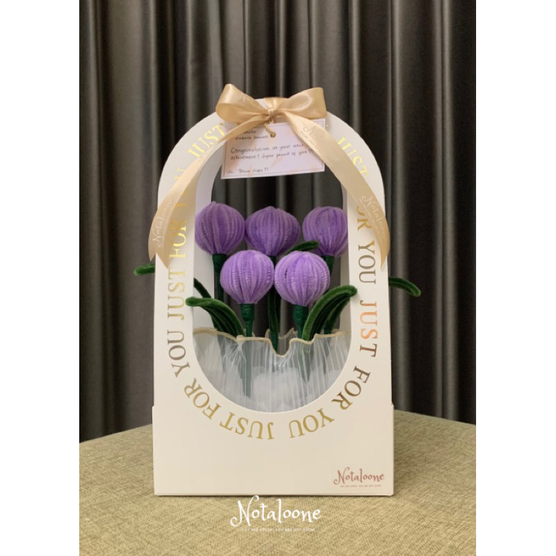 Jual Notaloone Tulip Handle Box Flower Bouquet Bunga Tulip Kawat Bulu