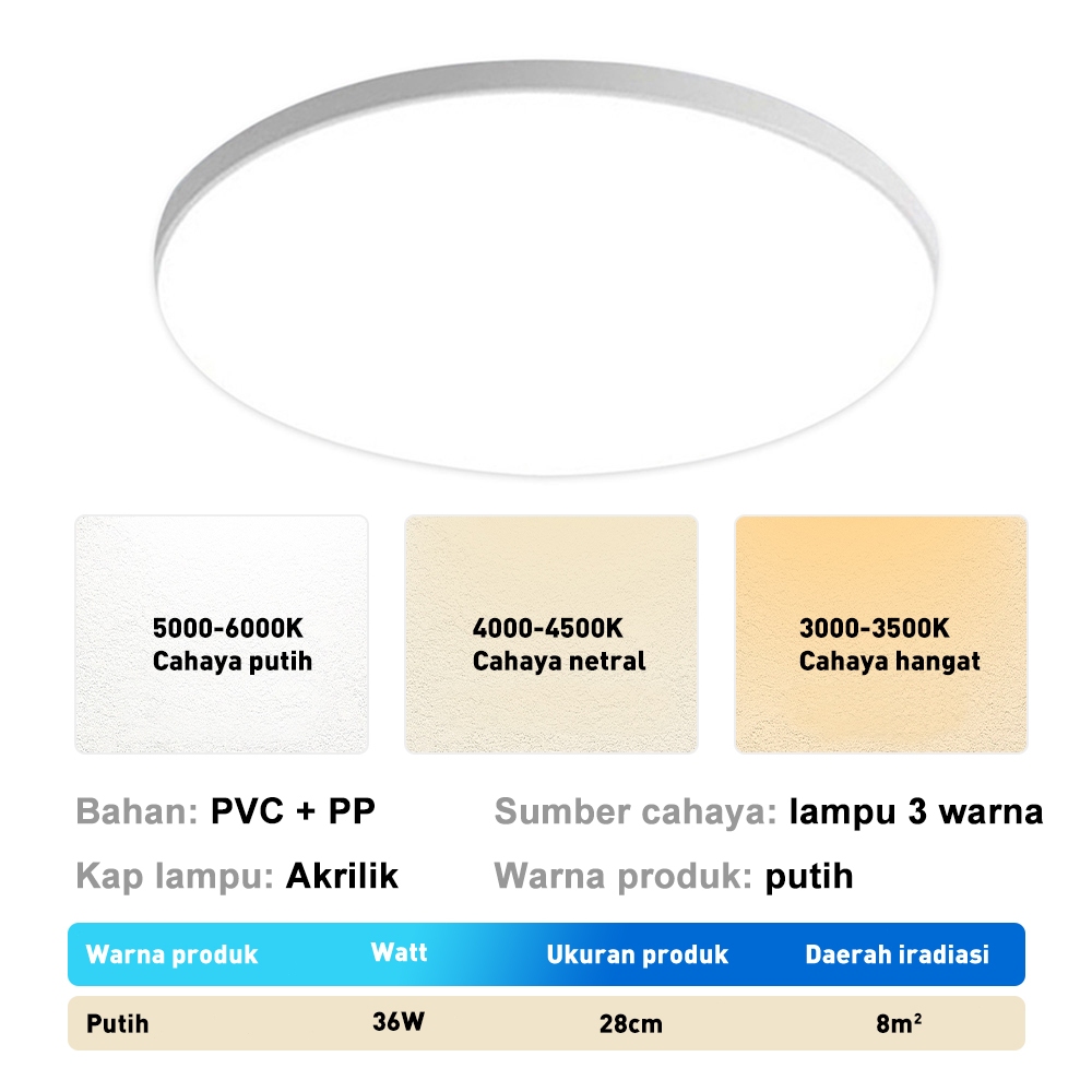 Jual Lampu Plafon Minimalis 3 Warna Lampu Led Plafon Rumah Ceiling ...