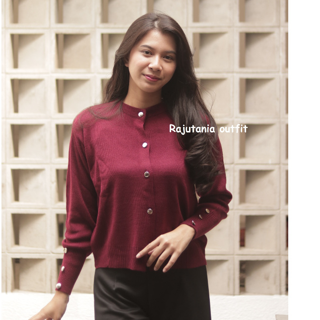 Jual alika cardigan rajut wanita polos berkancing model basic lengan ...