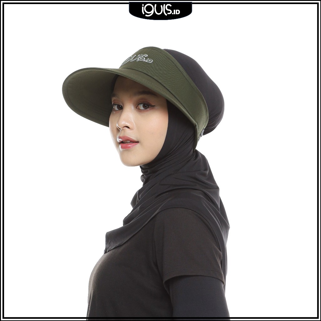 Topi Olahraga Wanita Sport Hijab Big Visor Millitary Green  Kualitas Premium