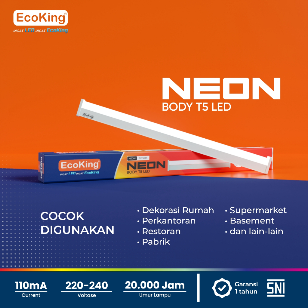 Jual EcoKing Lampu Tabung TL Tube Light LED NEON Body T5 5W 30cm Cahaya ...