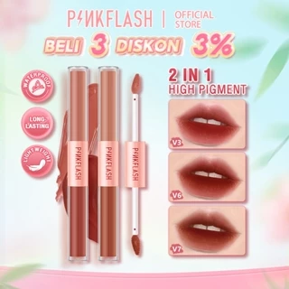 PINKFLASH  2 IN 1 Dual-ended Liquid Lipstik ombrelips Matte Velvet High Pigment Tahan lama