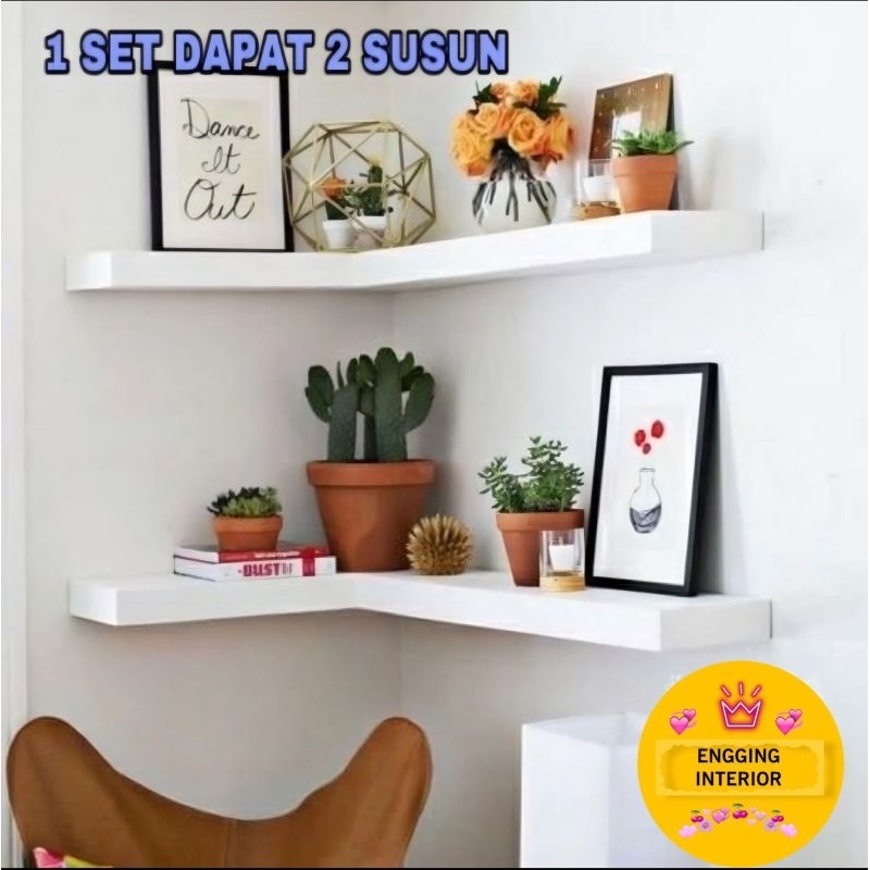 Jual Floating Shelves/Rak Dinding 2 susun Sudut Siku Minimalis Model ...