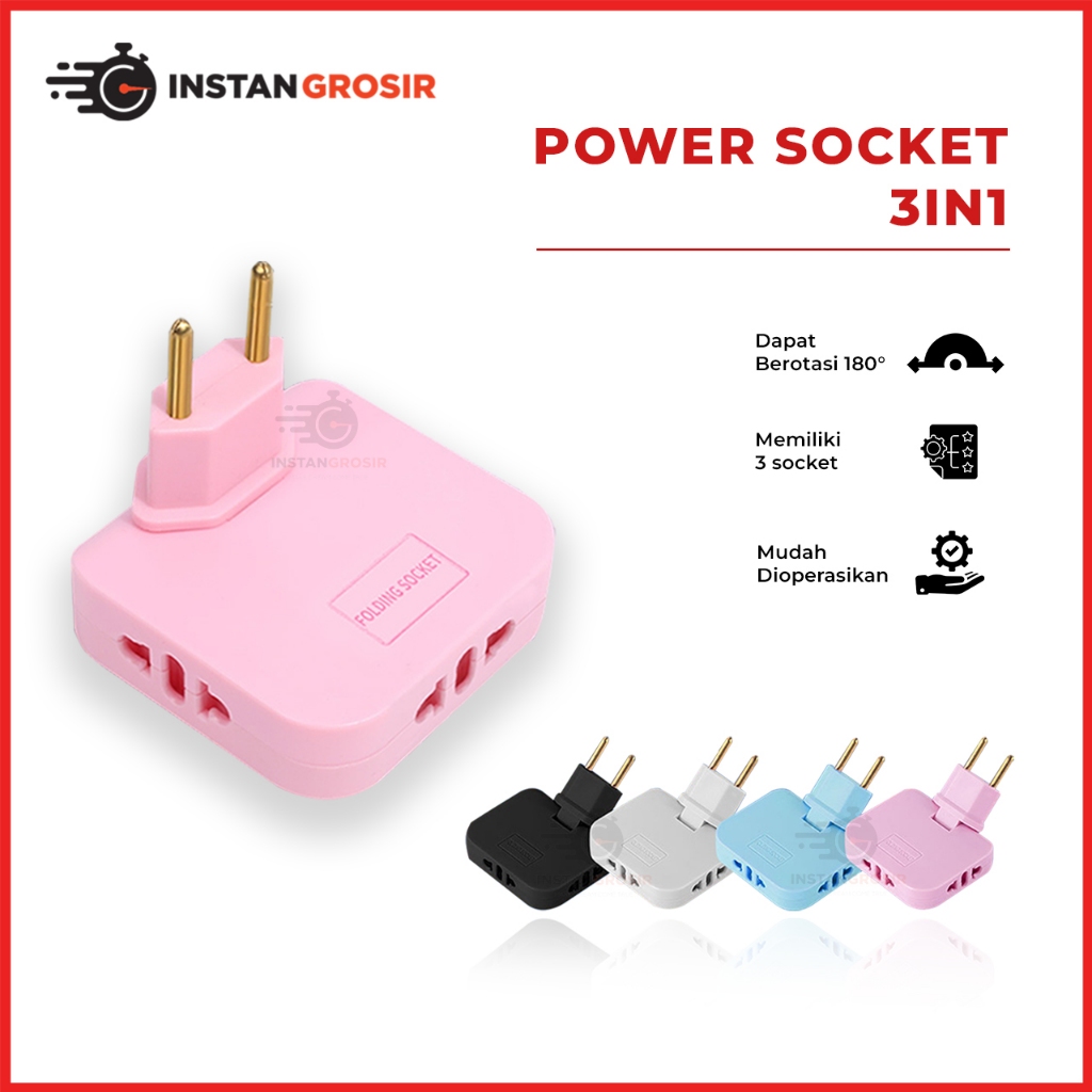 Jual Power socket Lipat 3in1 portable colokan steker coverter 3 colokan ...