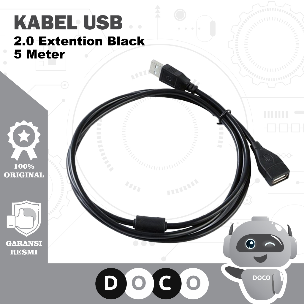 Jual Kabel USB Extension 2.0 Black Sambungan Perpanjangan Cable Data 5M ...